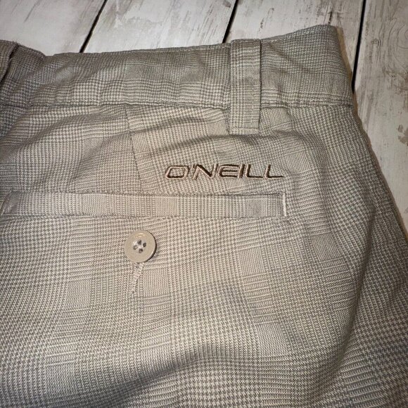 O'Neill Mens Casual Chino Shorts Size 34 Tan Glen Plaid Golf Skate Y2K - Picture 7 of 7
